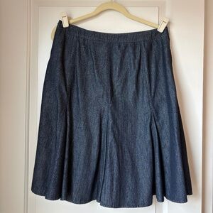 Ann Taylor Womens A-Line Skirts Pleated Denim Side Zip Dark Wash Blue Size 8